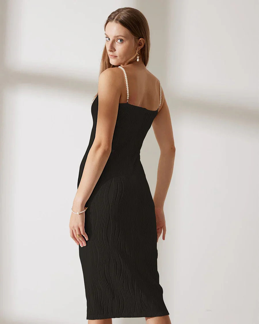 Mireille - Vestido Midi de Tirantes de Perlas con Textura Ripple