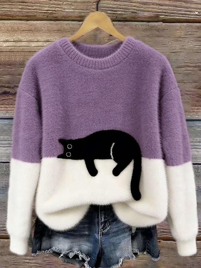 Caitlin - Suave Suéter Gráfico de Gato Casual y Cómodo