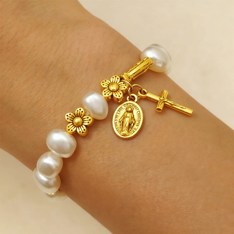 Serenidad - Elegante Pulsera de Margarita Virgen María
