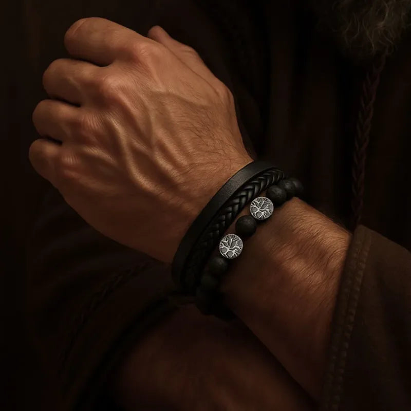 Pulsera Roots — Cuero Forjado de Inspiración Nórdica para el Hombre con Temple