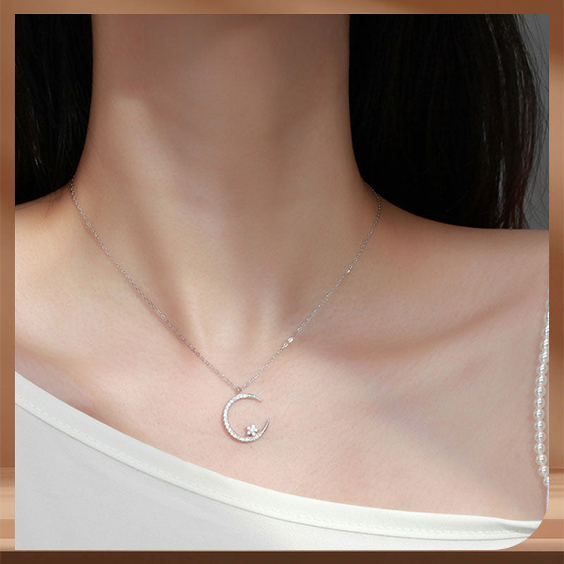 Collar Brillante de Luna y Estrella - Elegante Listo para Viajar Collar