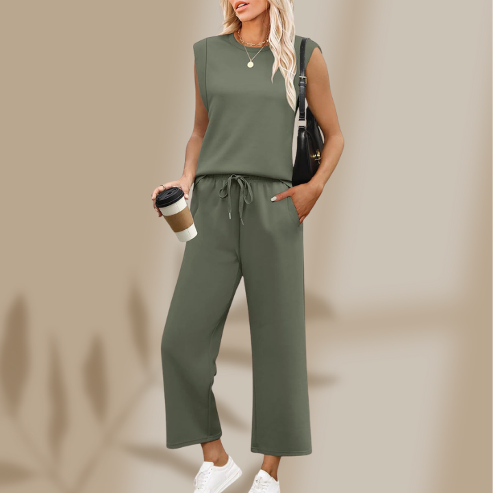 Leona — Conjunto de Top de Manga Corta y Pantalones Anchos
