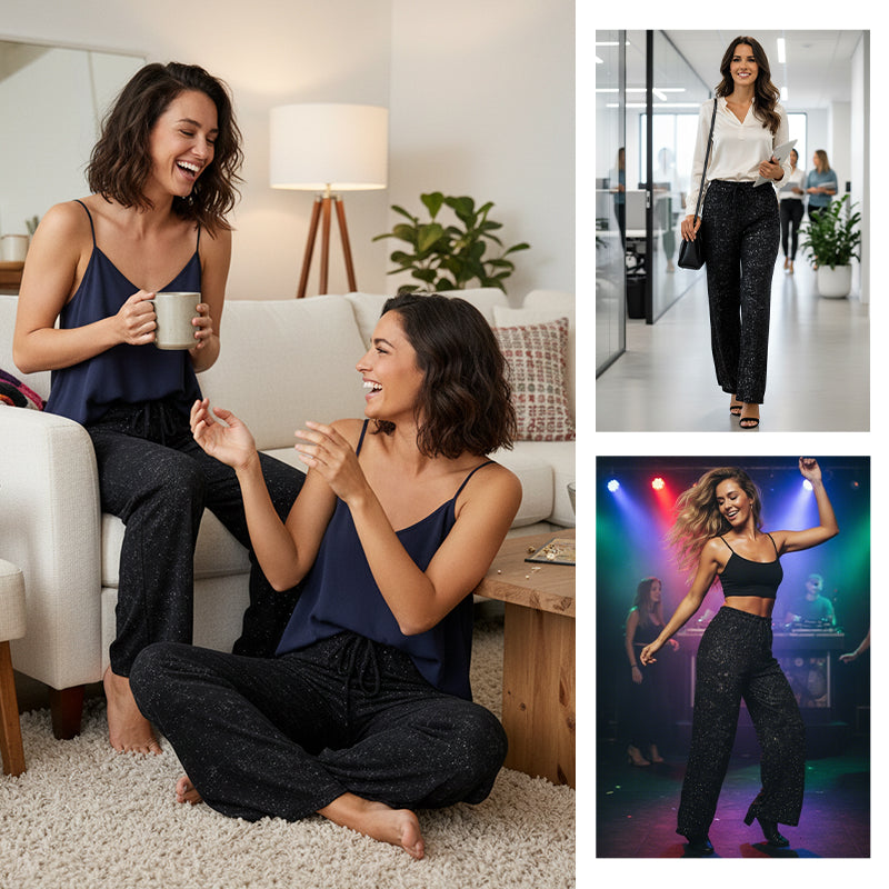Lumivra — Pantalones de Lentejuelas de Pierna Ancha