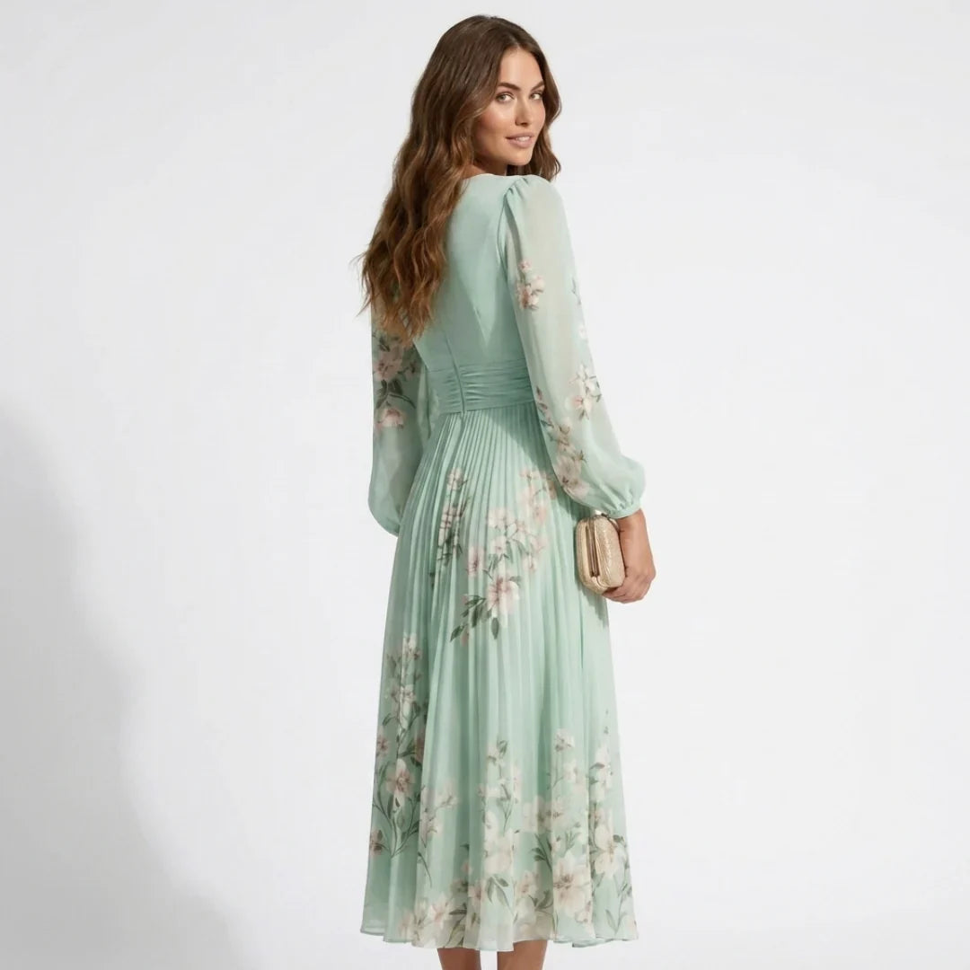 Florenne — Vestido Largo de Manga Larga Plisado para Mujeres