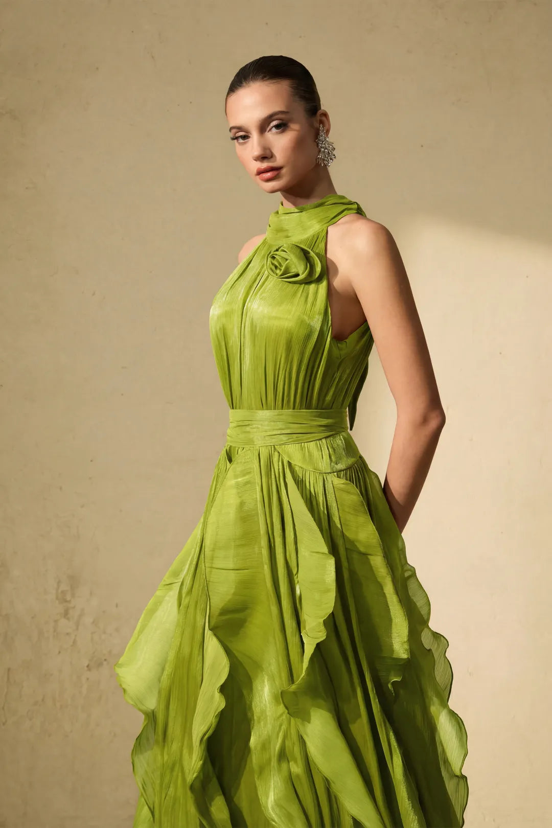 Rosetté — Vestido Maxi con Volantes en Color Blush