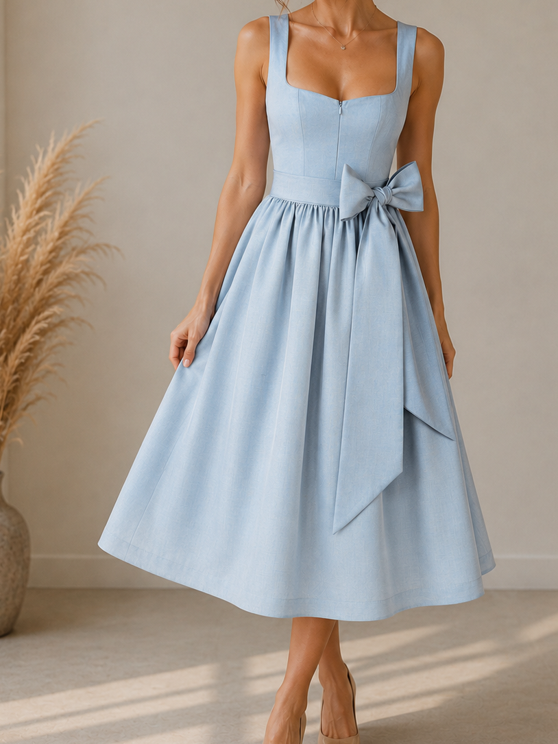 Lena Dirndl — Mini Azul con Escote en Corazón