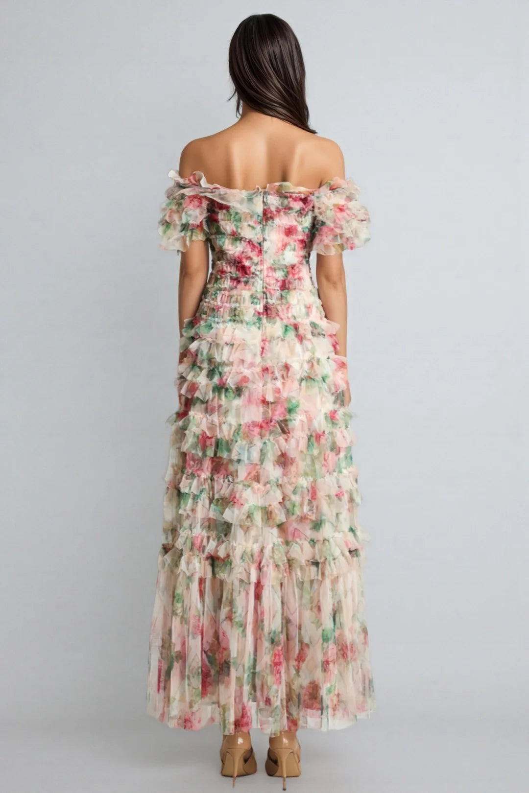 Vestido Maxi Sin Mangas de Malla Floral Sina