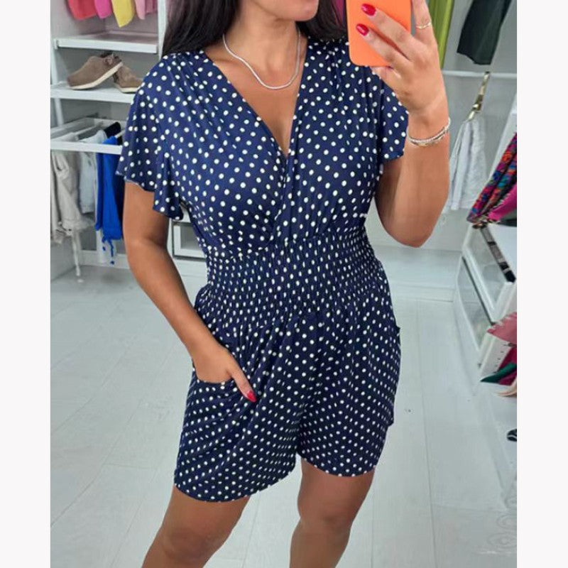 Valoura — Mono de Algodón Stretch con Cuello en V de Lunares
