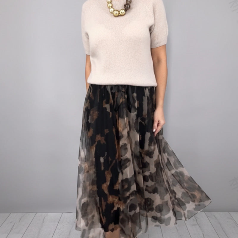 Conjunto Completo de Dos Piezas - Elegante Top y Falda Fluida con Estampado de Leopardo