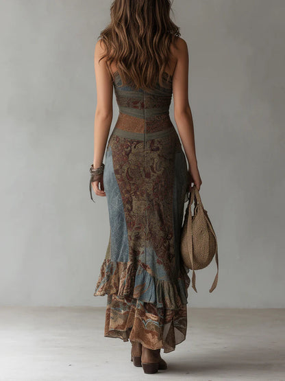 Zaya — Vestido Maxi Asimétrico en Estampado Étnico