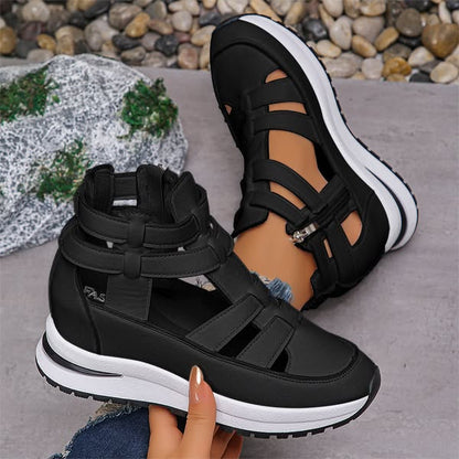 Sandalias de cuña cómodas y ligeras con cremallera lateral
