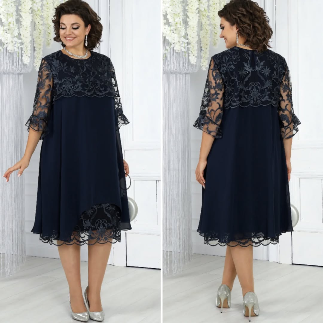 Célène — Vestido Maxi de Chifón Bordado con Cuello Redondo