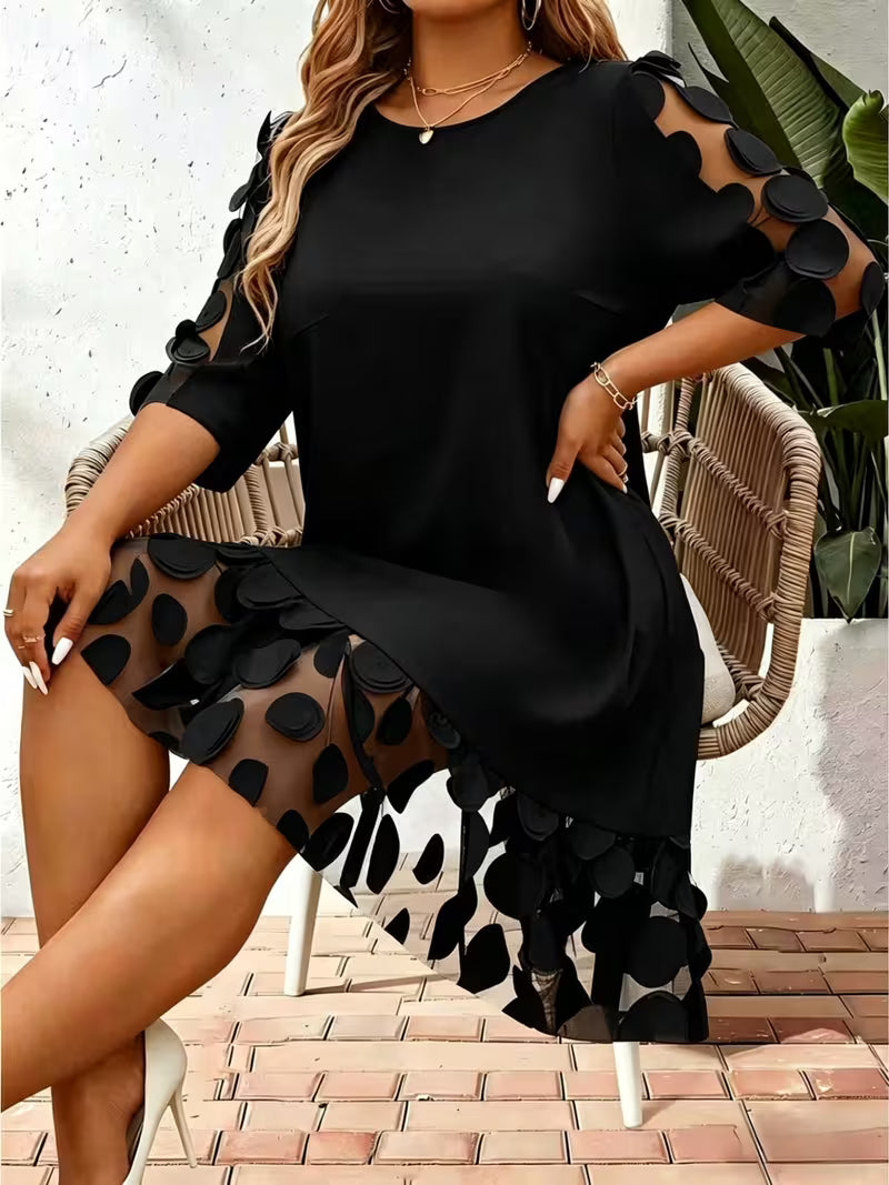 Puntelle — Vestido Midi de Talla Grande con Detalles de Puntos Flare