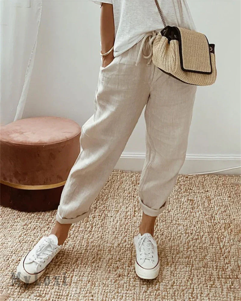 Lirèa — Pantalones Anchos de Algodón y Lino de Cintura Alta