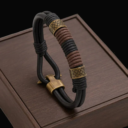 Pulsera Voyager — Cuero y Cuerda Tejida de Herencia Vikinga