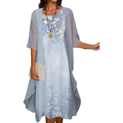 Shuovè — Conjunto de vestido midi de dos piezas de chiffon floral
