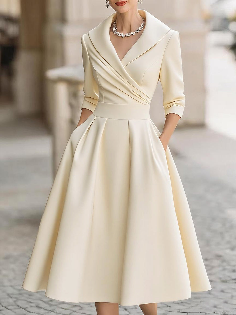 Auréve — Vestido Midi A-Line con Cuello Draped de Satén