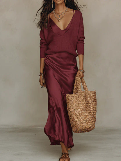 Elena — Vestido Midi de Satén en Elegancia Líquida