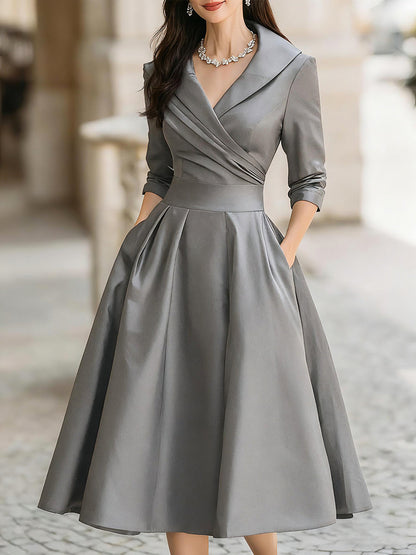 Auréve — Vestido Midi A-Line con Cuello Draped de Satén