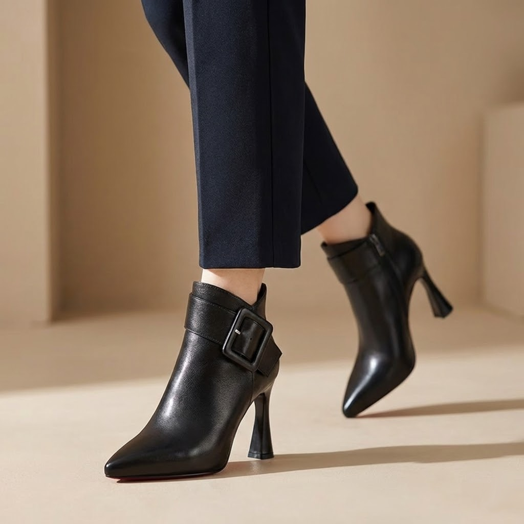 Botines de tacón con hebilla oversized - Elegantes y cómodos Botines