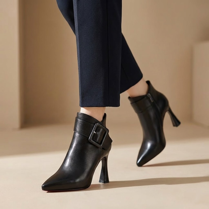 Botines de tacón con hebilla oversized - Elegantes y cómodos Botines