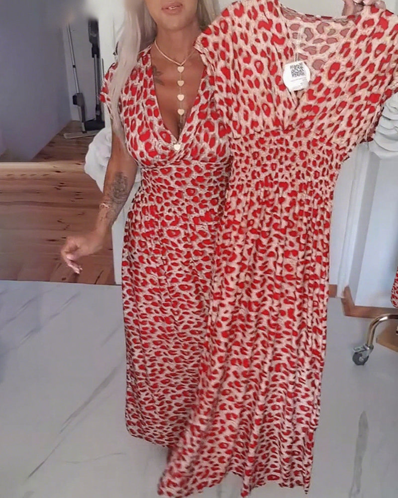 Vestido de estampado de leopardo elegante con escote en V - Elegante Vestido