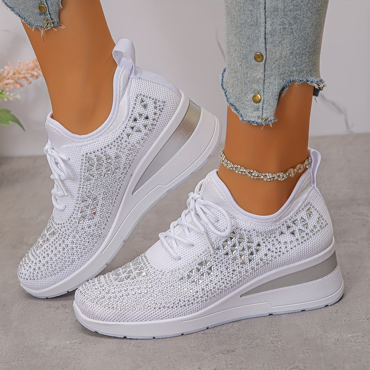 Zapatillas casuales - Transpirables para mujeres adornadas con cristales