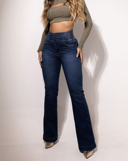 Jeans de Pierna Acampanada de Cintura Alta - Comodidad Sin Esfuerzo