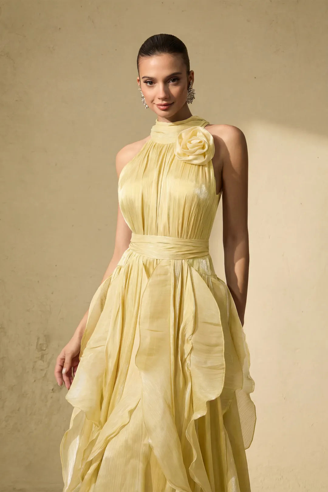 Rosetté — Vestido Maxi con Volantes en Color Blush