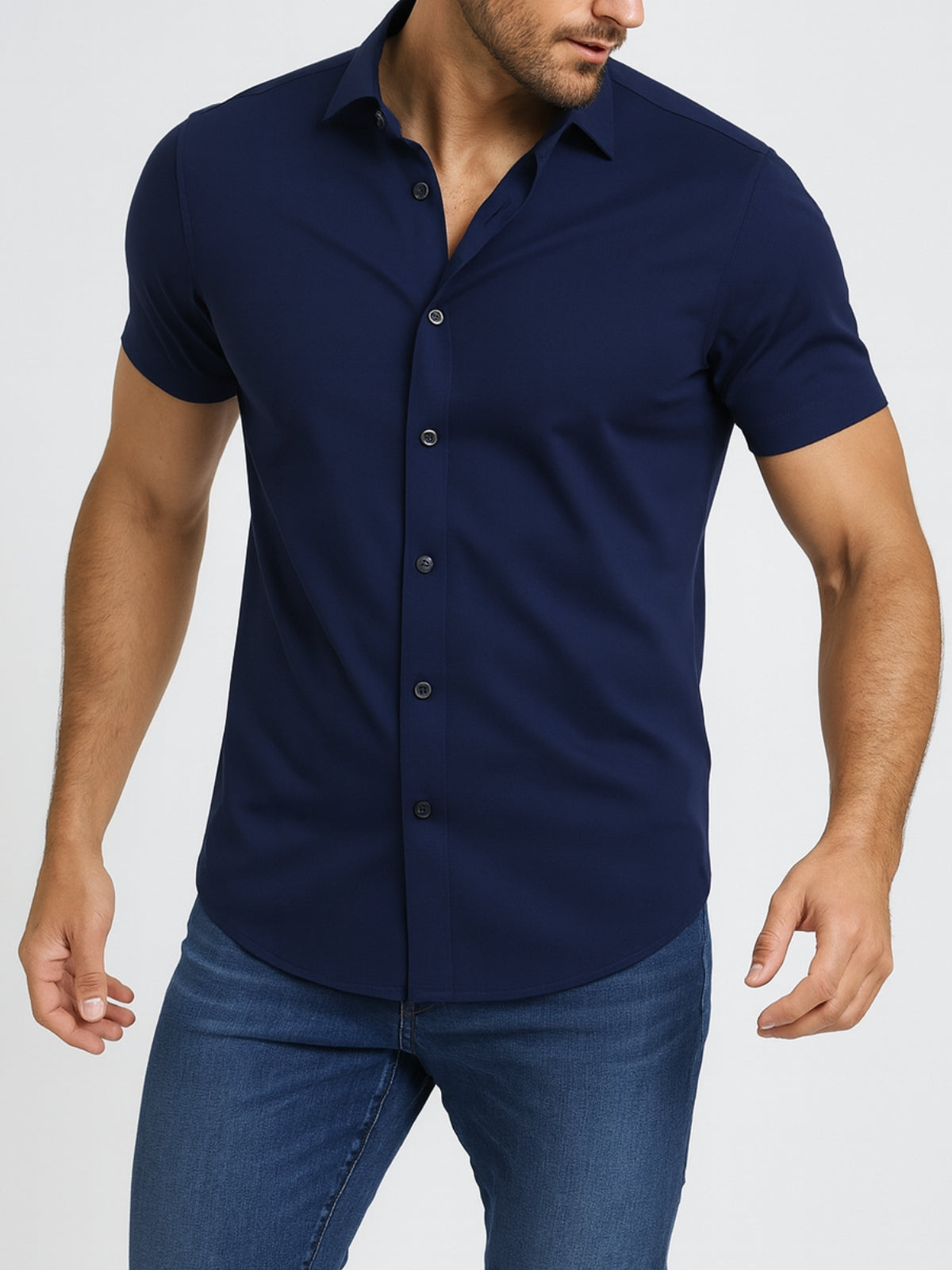 Camisa Sin Planchado con Estiramiento en 4 Direcciones – Botones Transparentes