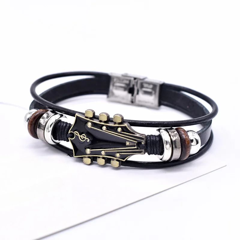 Pulsera de Cuero con Guitarra