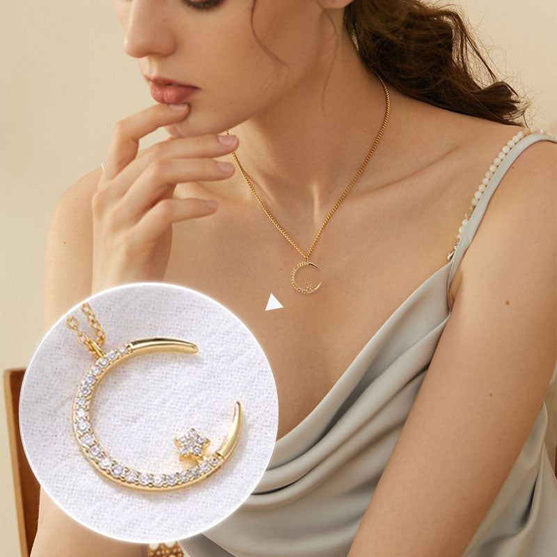 Collar Brillante de Luna y Estrella - Elegante Listo para Viajar Collar