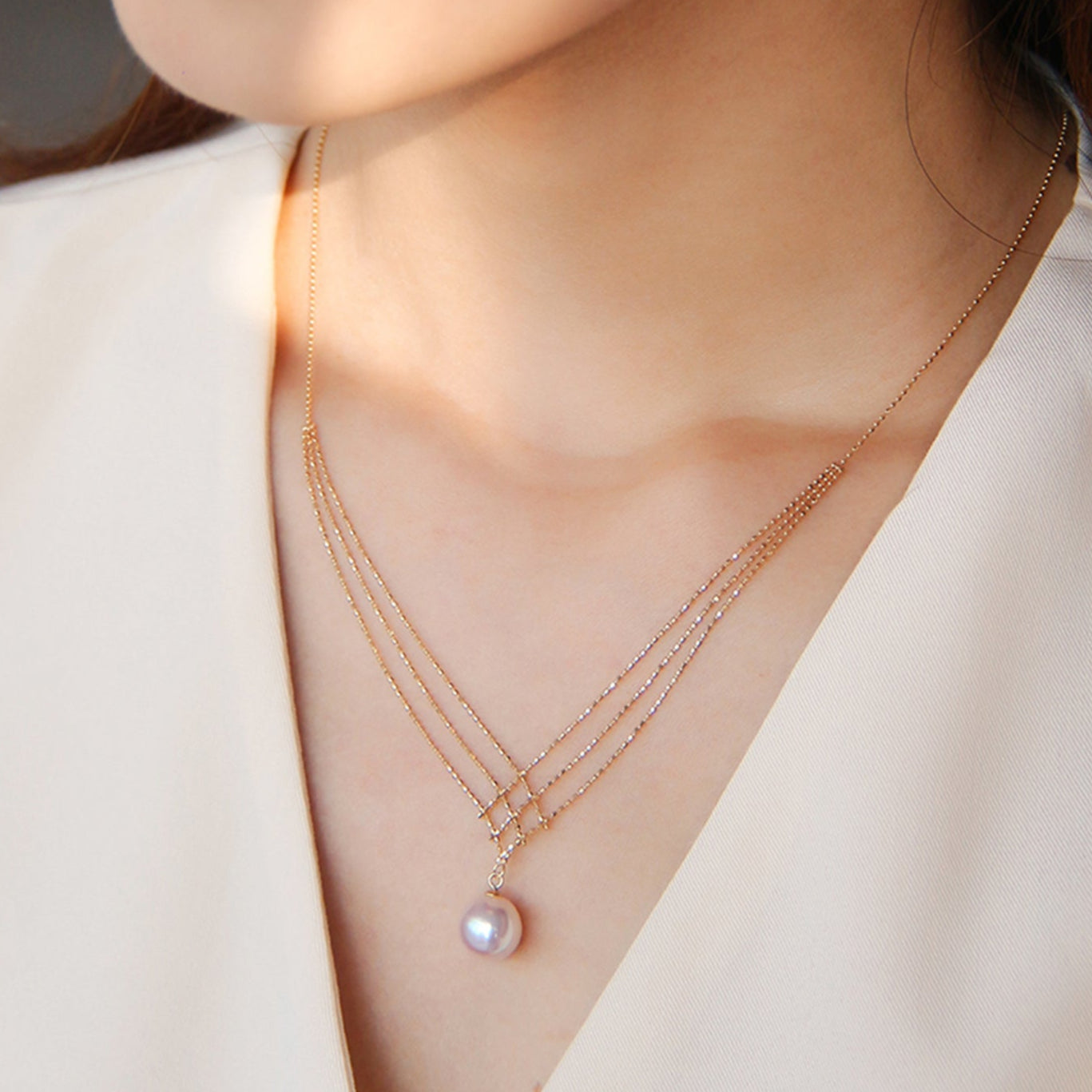 Collar de Encaje de Perlas Akoya en Oro