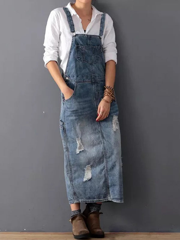 Lorena - Vestido de Denim Desgastado con Abertura en la Espalda