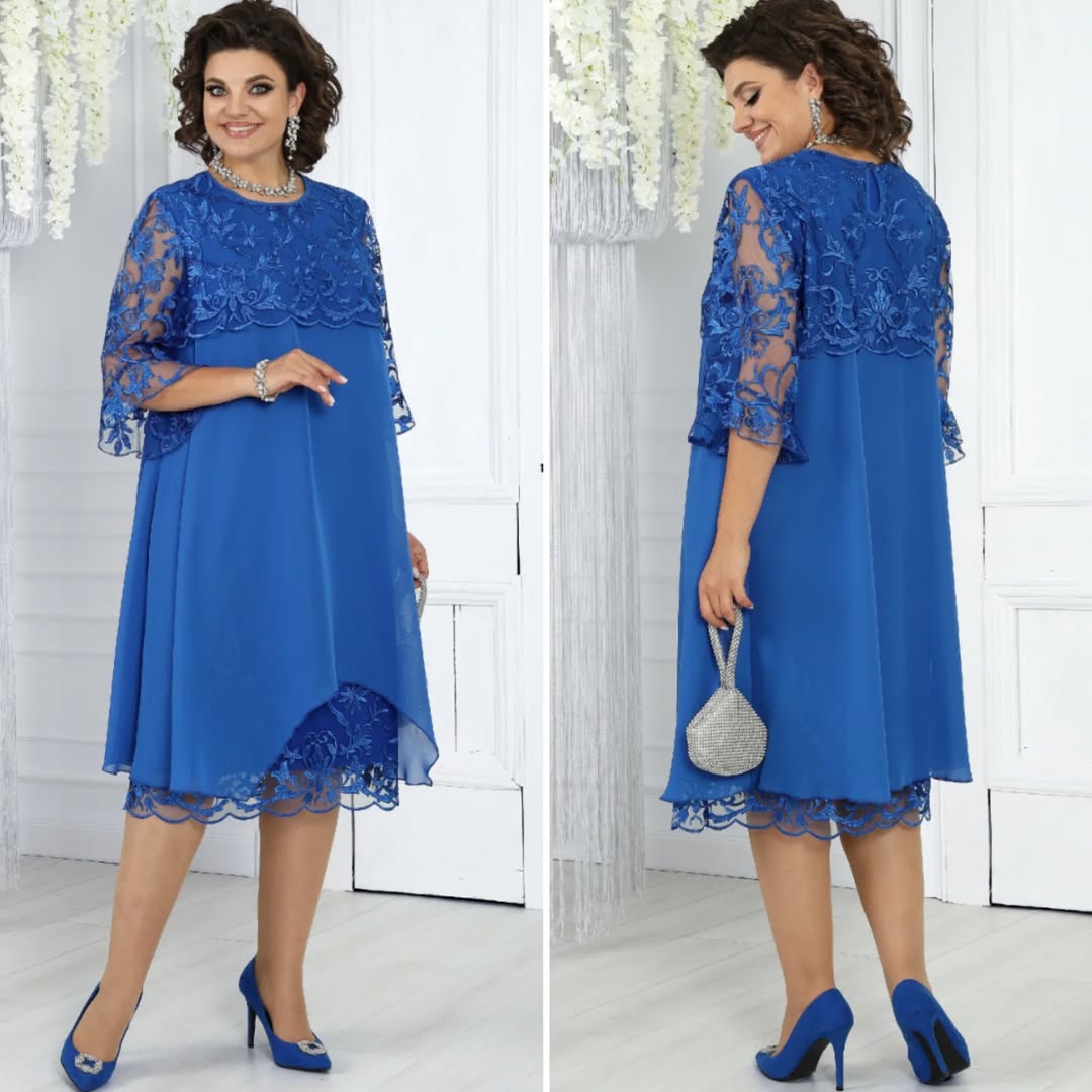Célène — Vestido Maxi de Chifón Bordado con Cuello Redondo