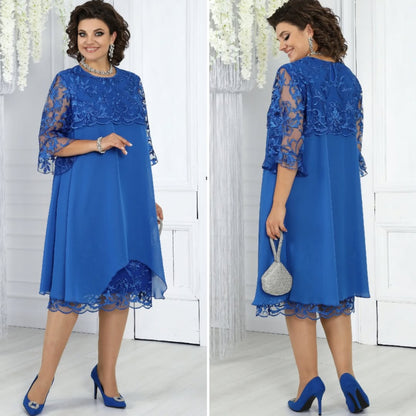 Célène — Vestido Maxi de Chifón Bordado con Cuello Redondo