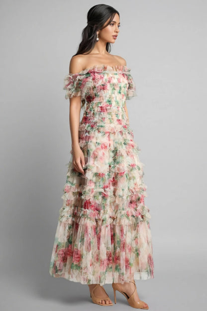 Vestido Maxi Sin Mangas de Malla Floral Sina