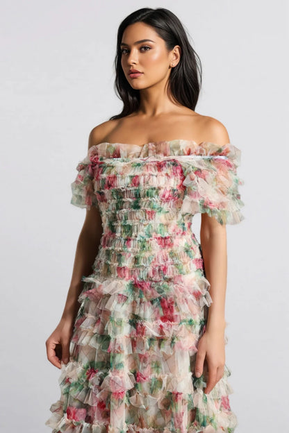 Vestido Maxi Sin Mangas de Malla Floral Sina