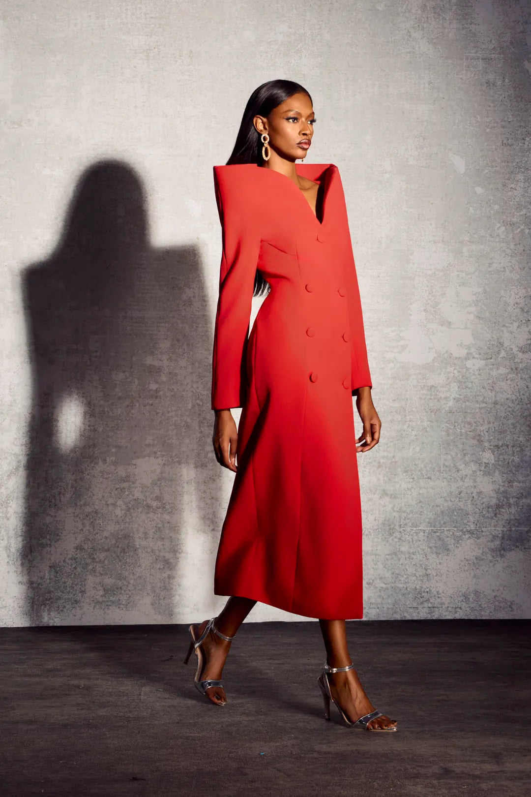 Audrey - Vestido Blazer Midi de Cuello Esculpido Doble Botonadura