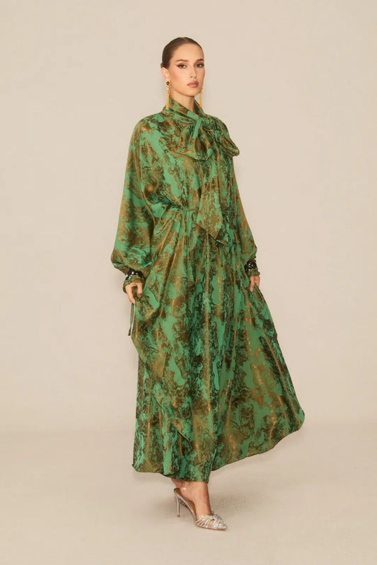 Veldra - Vestido Maxi Floral Verde Bosque