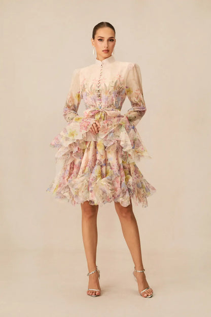 Lana  —  Vestido mini acampanado con estampado floral