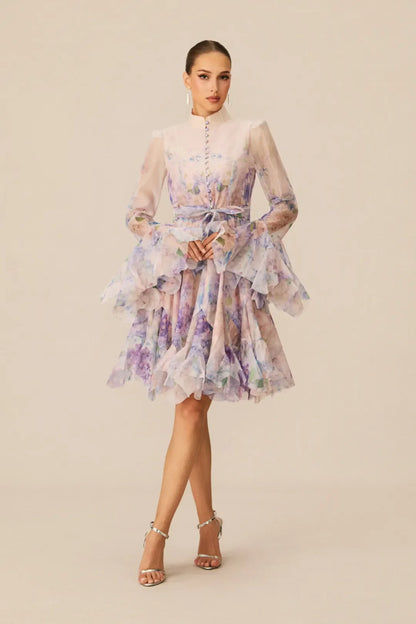 Lana  —  Vestido mini acampanado con estampado floral