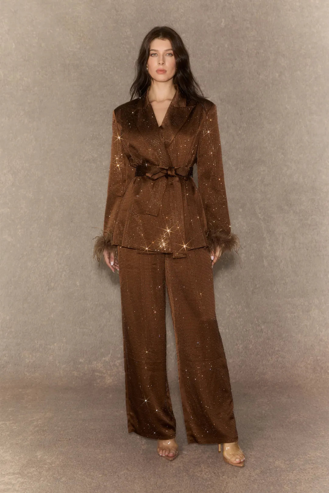Brûnot — Conjunto de Blazer de Diamante y Pantalones de Pierna Ancha