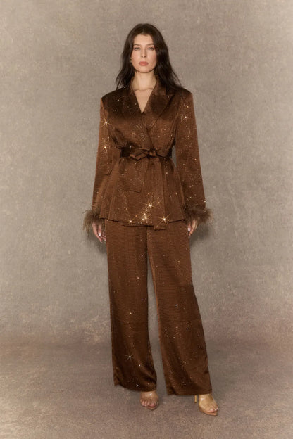 Brûnot — Conjunto de Blazer de Diamante y Pantalones de Pierna Ancha