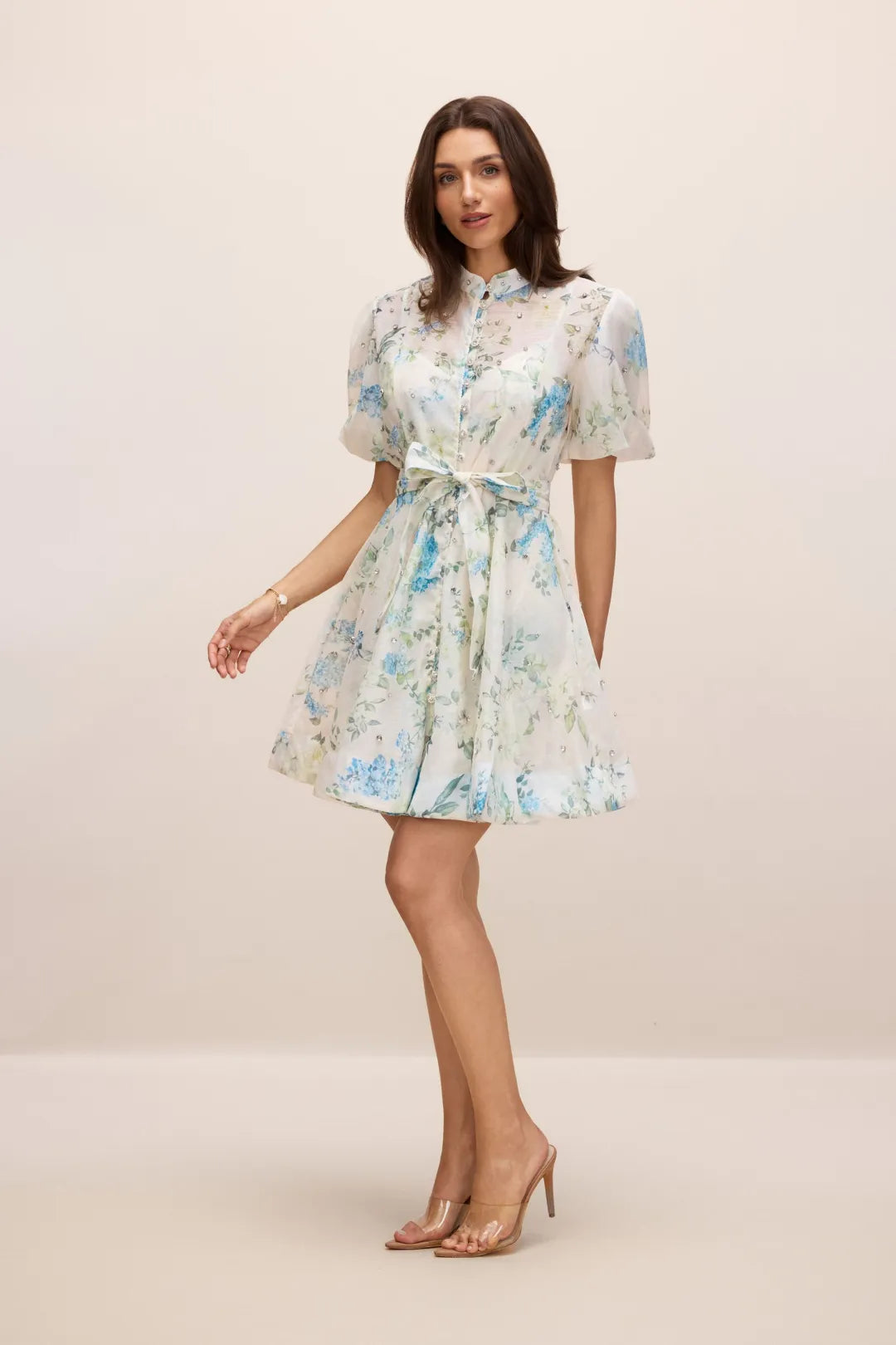 Caroline — Vestido Mini de Manga Abullonada Floral