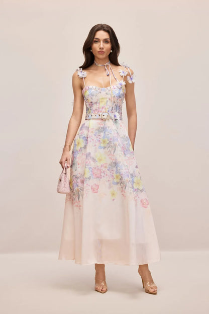 Tasha — Vestido Maxi Corsé Floral con Tirantes