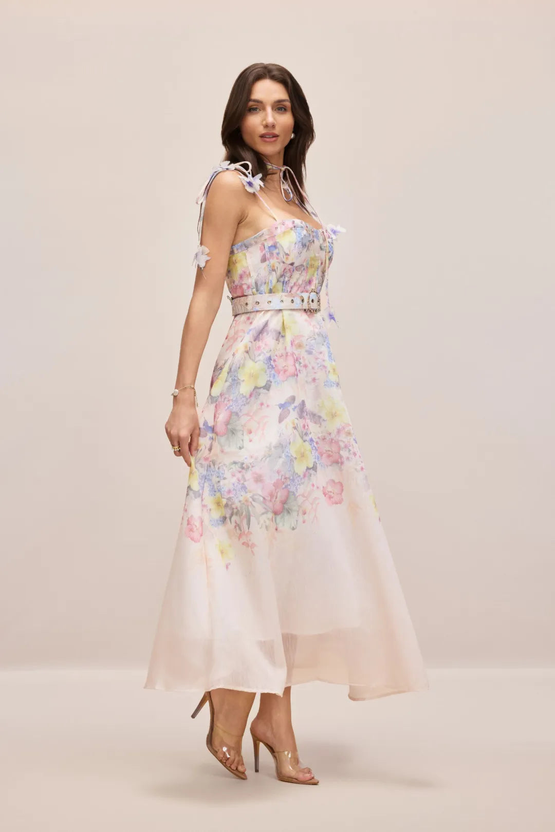 Tasha — Vestido Maxi Corsé Floral con Tirantes