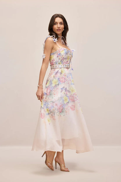 Tasha — Vestido Maxi Corsé Floral con Tirantes