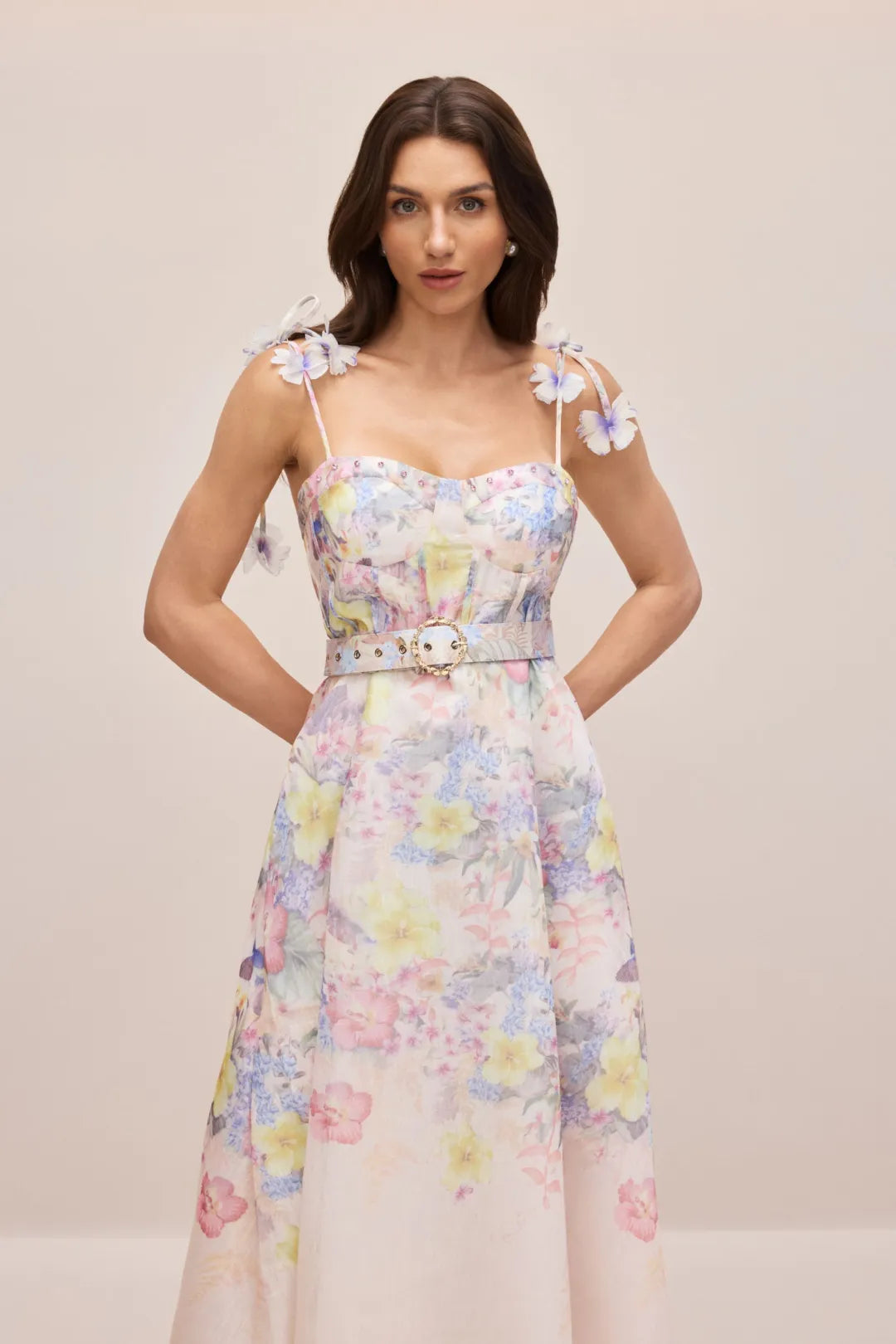 Tasha — Vestido Maxi Corsé Floral con Tirantes