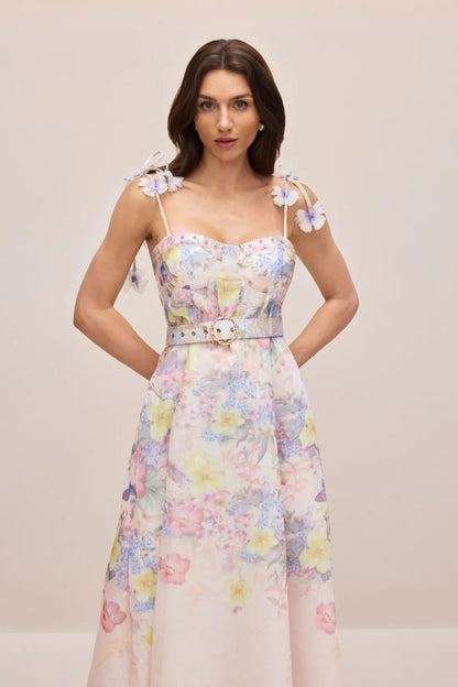 Tasha — Vestido Maxi Corsé Floral con Tirantes
